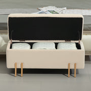 Banc de rangement coffre de rangement design contemporain - espace de rangement velours beige piètement métal doré-7