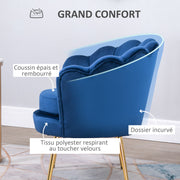 Fauteuil salon fauteuil en velours fauteuil coquillage avec pieds en métal doré pour chambre à coucher, bleu-4