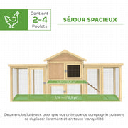Poulailler clapier modèle chalet multi-équipé : rampes, nichoirs, plateau, en bois massif 204 x 85 x 93 cm bois naturel-3