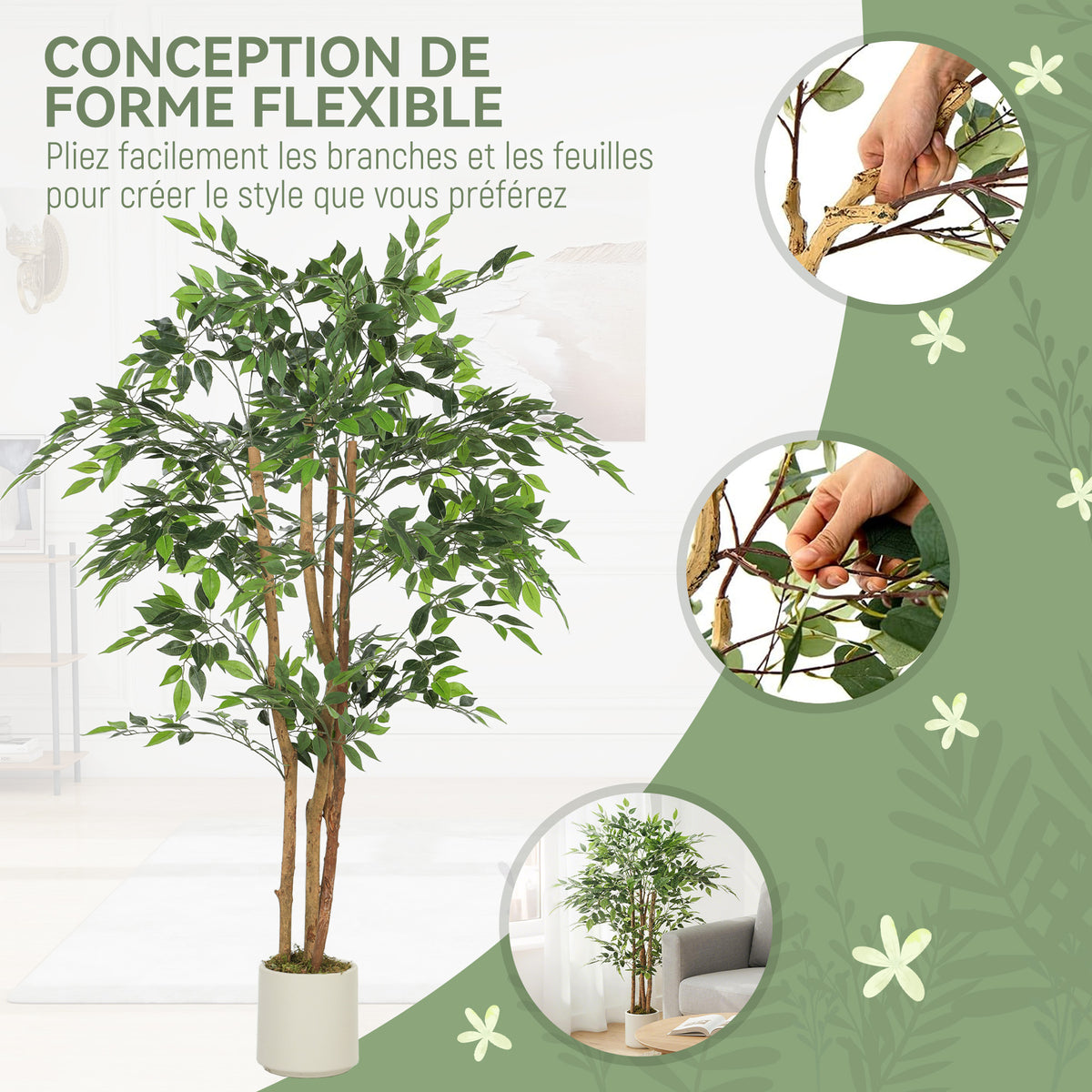 Banian artificiel 150 cm, tronc bois massif, pot inclus-1