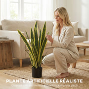 Sansevieria artificielle 77 cm, 21 feuilles, pot noir-0