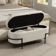 Banc de rangement, banc coffre de rangement en tissu bouclette avec couvercle relevable et pieds en acier, crème-1