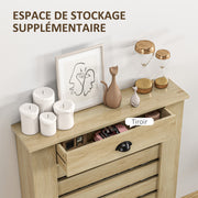 Couvercle de radiateur cache radiateur grille à lattes horizontales avec 2 tiroirs en bois 78l x 19P x 95,5H cm chêne-5