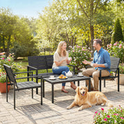 Salon de Jardin Extérieur 4 Pièces, Canapé 2 Places, 2 Chaises, Table Basse, Mobilier de Jardin en HDPE Effet Bois Noir-8