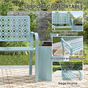 Banc de jardin 2 places, banc extérieur jardin en acier avec dossier ajouré, 127 x 63 x 85 cm, bleu-4