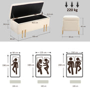 Banc de rangement coffre de rangement design contemporain - espace de rangement velours beige piètement métal doré-2