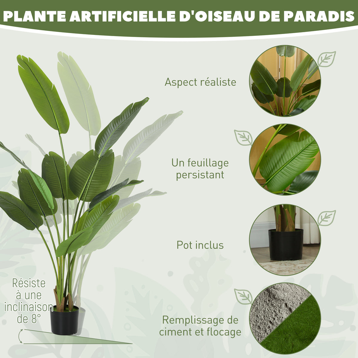 Oiseau de paradis artificiel 160 cm, pot lesté-2