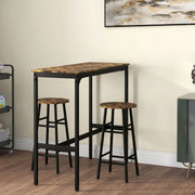 Ensemble table haute de bar + 2 tabourets structure en acier plateau aspect effet bois d'acajou 2 personnes noir-1