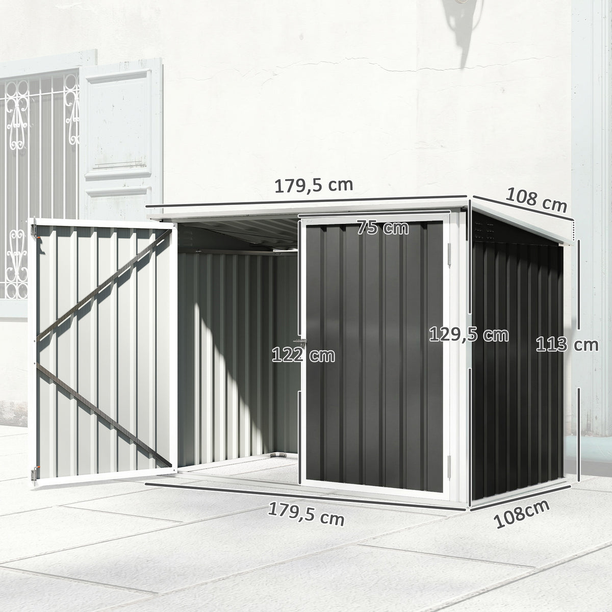 Cache Poubelle Double Abri de Jardin 2 Poubelles de 240L Couvercle Lié par Chaînes Vérins à Gaz 179,5x108x129,5cm Gris-2