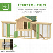 Poulailler clapier modèle chalet multi-équipé : rampes, nichoirs, plateau, en bois massif 204 x 85 x 93 cm bois naturel-4