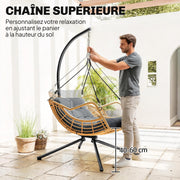 Fauteuil suspendu en résine tressée avec support, chaise suspendue, coussin, attache de sécurité, hauteur réglable, gris-8