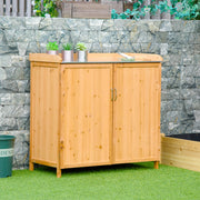 Armoire de jardin sur pied table de rempotage 2 en 1 - table de jardinage double porte, étagère, plateau tôle-1