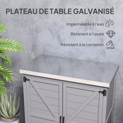 Armoire de jardin en Bois Extérieur, armoire de rangement de Jardin avec Plan de Travail acier galvanisé 79x43x92cm gris-4