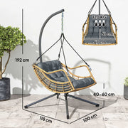 Fauteuil suspendu en résine tressée avec support, chaise suspendue, coussin, attache de sécurité, hauteur réglable, gris-2