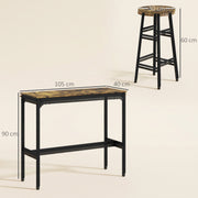 Ensemble table haute de bar + 2 tabourets structure en acier plateau aspect effet bois d'acajou 2 personnes noir-2