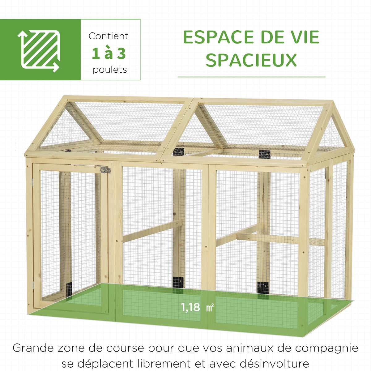 Enclos poulailler en bois, 1,18 m², naturel-5