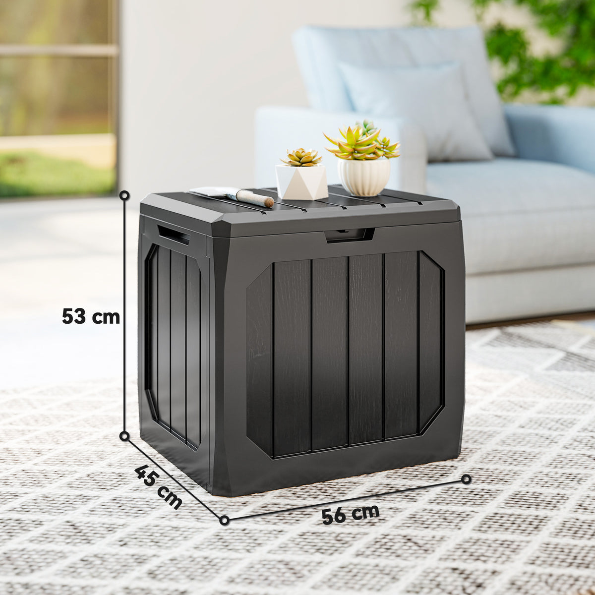 Coffre de rangement exterieur 121L, coffre de jardin avec poignées, conteneur étanche, 56 x 45 x 53 cm, noir-2