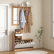 Meuble d'entrée vestiaire avec panneau porte-manteau, miroir et banc à chaussures - 6 crochets et étagère réglable-6