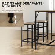 Ensemble Table de Bar Industriel + 4 tabourets Repose-Pieds en Bois couleur Chêne Clair Cadre en métal Noir-5
