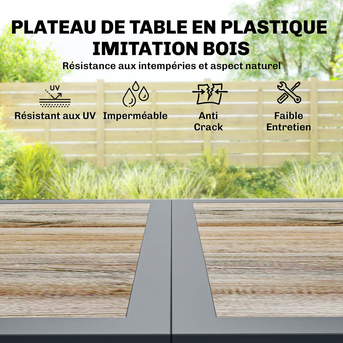 Salon de Jardin Ensemble Mobilier de Jardin 7 Pièces Table Effet Bois 6 Chaises Empilables en Textilène 140x80x72cm Gris-3