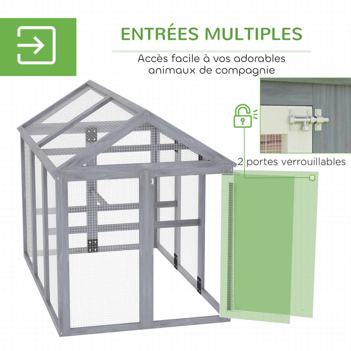 Enclos poulailler en bois, 1,18 m², gris-3