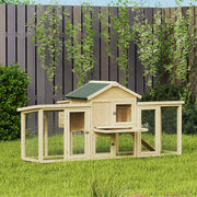 Poulailler clapier modèle chalet multi-équipé : rampes, nichoirs, plateau, en bois massif 204 x 85 x 93 cm bois naturel-1