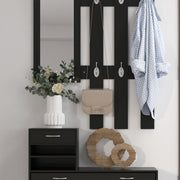 Ensembles 3 en 1 de meuble d'entrée vestiaire avec panneau porte-manteau, miroir et banc à chaussures noir-7