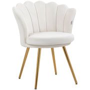 Fauteuil coquillage chaise coiffeuse fauteuil en velours fauteuil de salon avec pieds en métal doré crème-0
