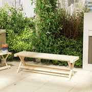 Banc de Jardin en Bois massif, Banquette de Jardin avec Assise à Lattes Effet Bois, 140 x 40 x 43 cm, Bois Naturel-1