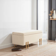 Banc de rangement coffre de rangement design contemporain - espace de rangement velours beige piètement métal doré-8