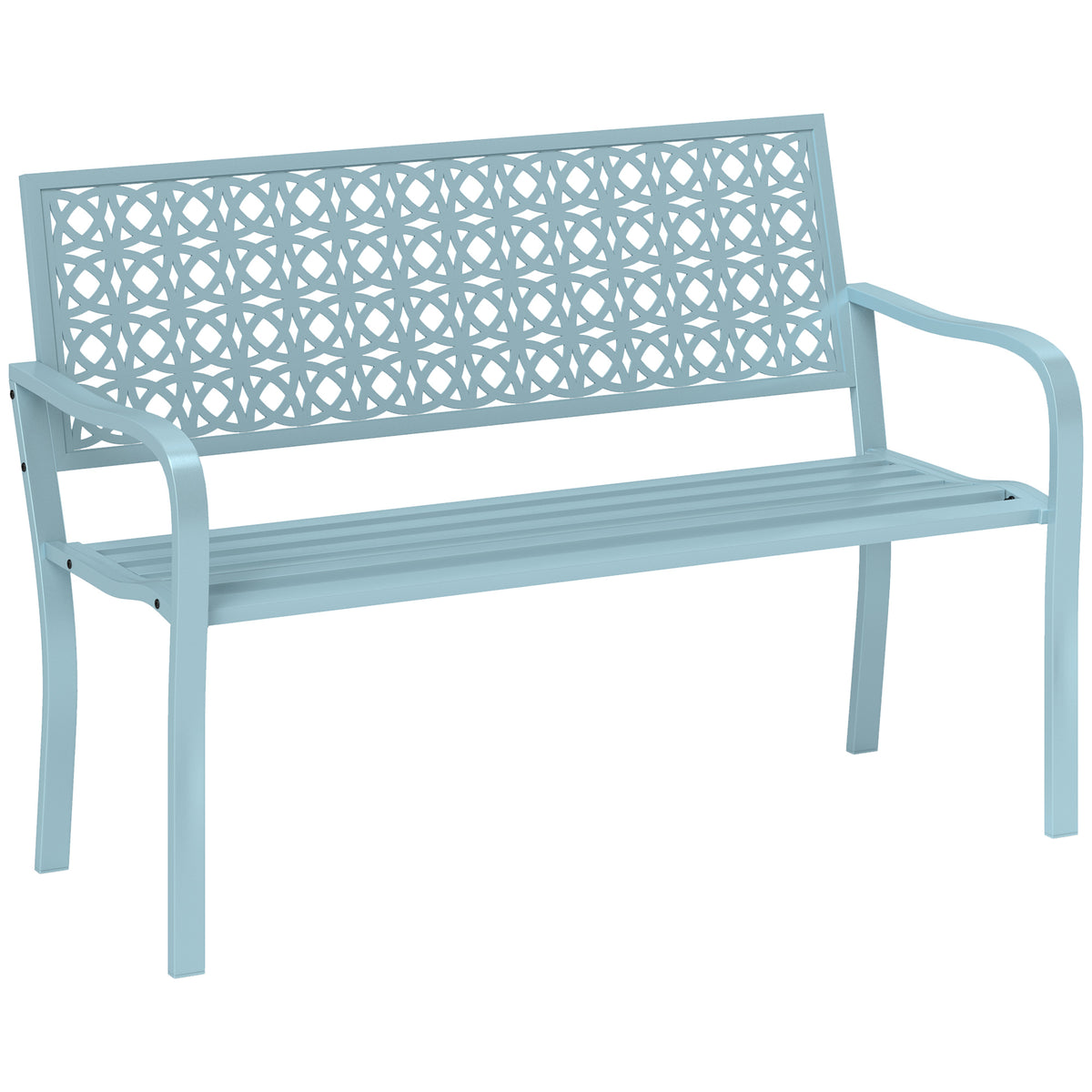 Banc de jardin 2 places, banc extérieur jardin en acier avec dossier ajouré, 127 x 63 x 85 cm, bleu-0