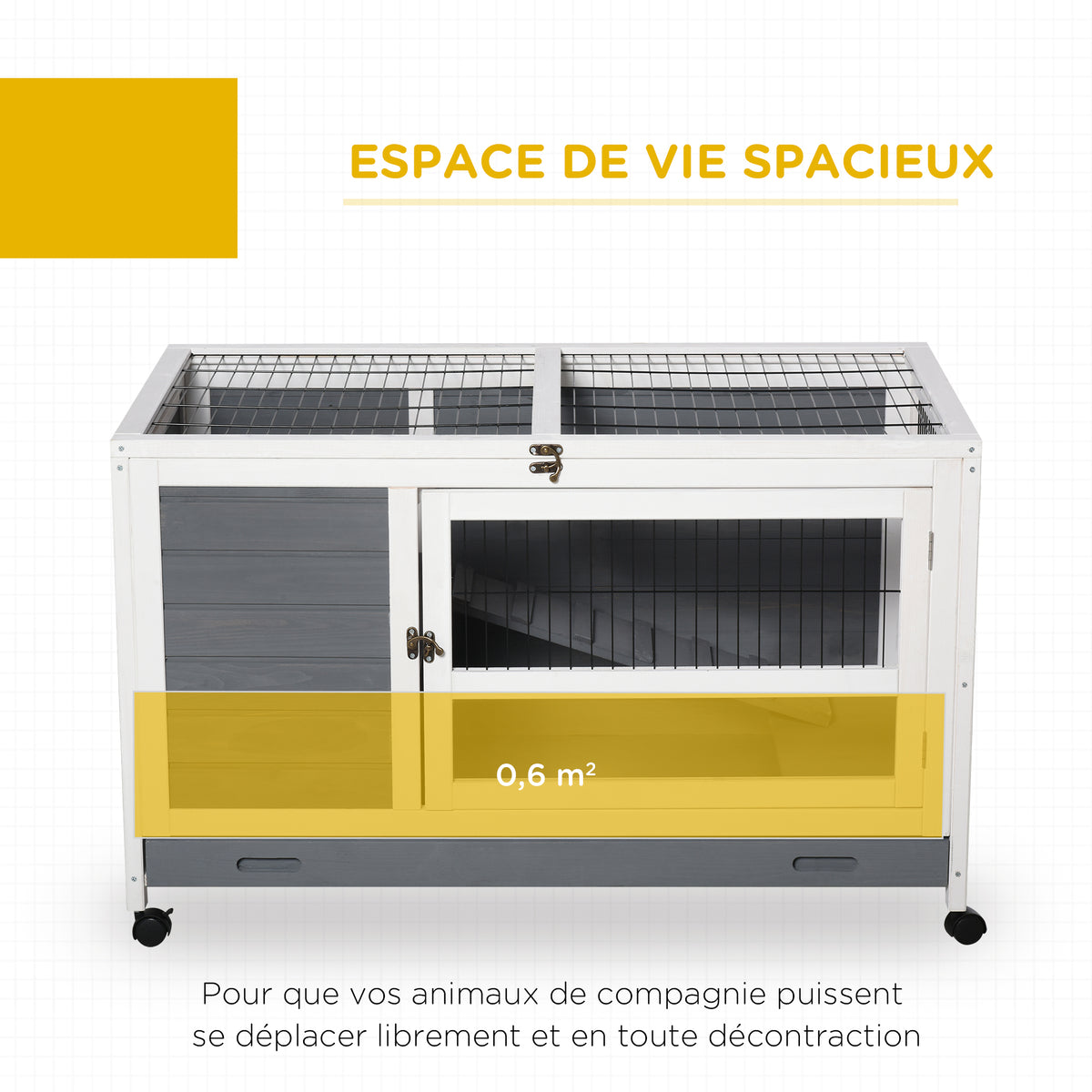 Clapier en bois cage à lapin villa pour lapin avec plateau coulissant, porte verrouillable, dessus ouvrable gris-3