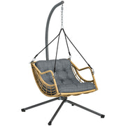 Fauteuil suspendu en résine tressée avec support, chaise suspendue, coussin, attache de sécurité, hauteur réglable, gris-0