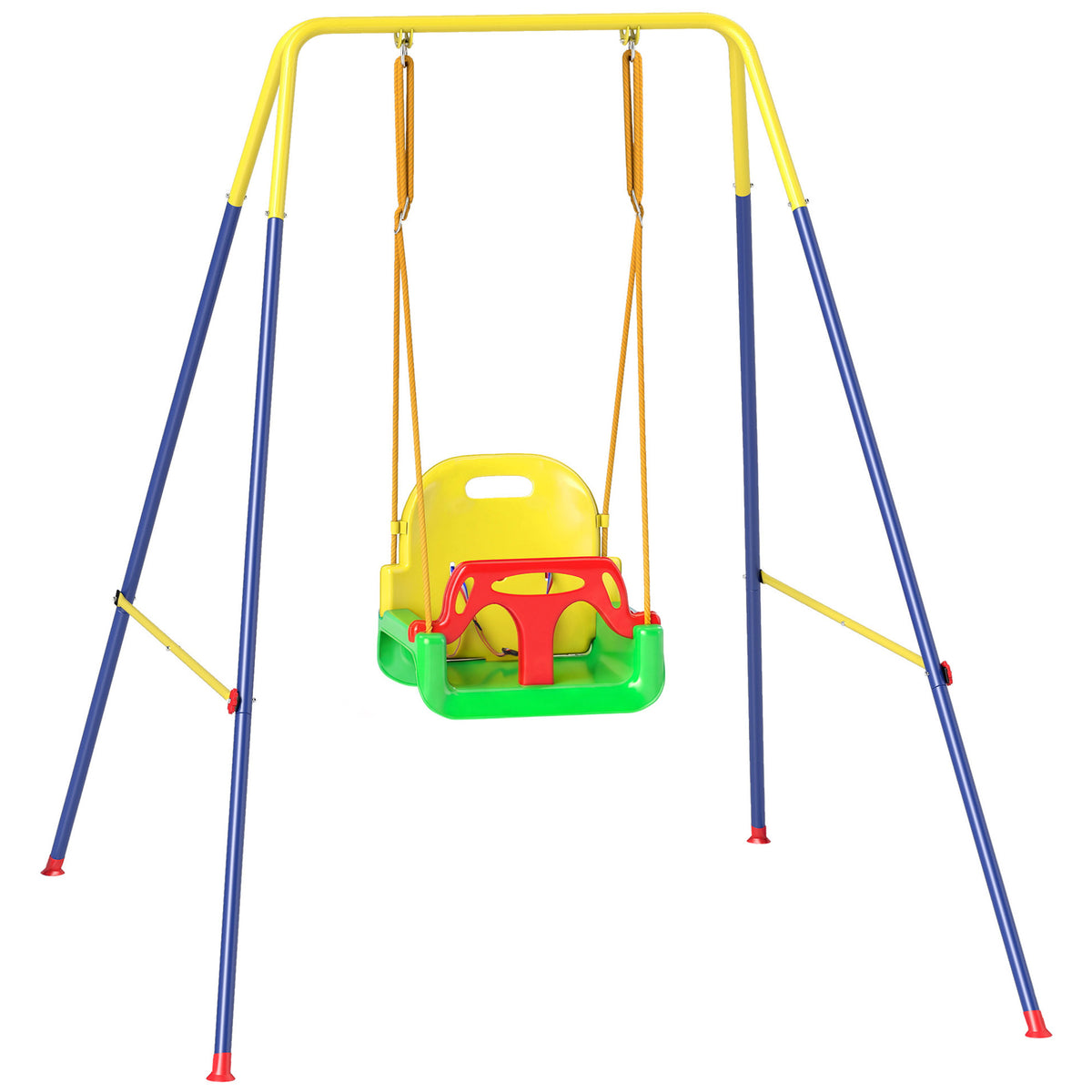 Portique Balançoire Enfants 3-en-1, Balançoire Pliable avec Siège Réglable, Intérieur et Extérieur, Multicolore-0
