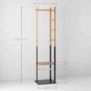 Portant pour vêtements en bambou, Porte-manteau en Bois avec tringle, étagères, patère, 4 barres latérales-2