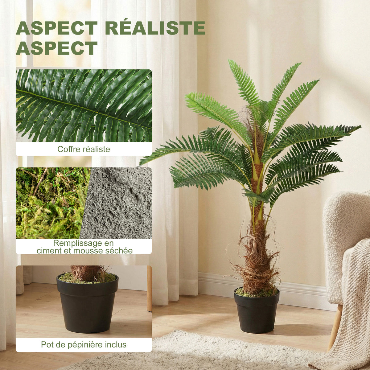 Palmier Artificiel palmier 100 cm avec 21 Feuilles en PEVA, Plante Décorative avec Pot en Plastique, Vert-3