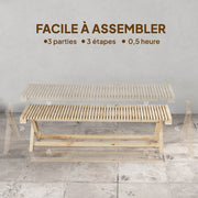 Banc de Jardin en Bois massif, Banquette de Jardin avec Assise à Lattes Effet Bois, 140 x 40 x 43 cm, Bois Naturel-6