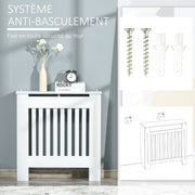 Cache-radiateur couverture radiateur grille d'aération verticale à lattes 78L x 19l x 81H cm en bois Blanc-5