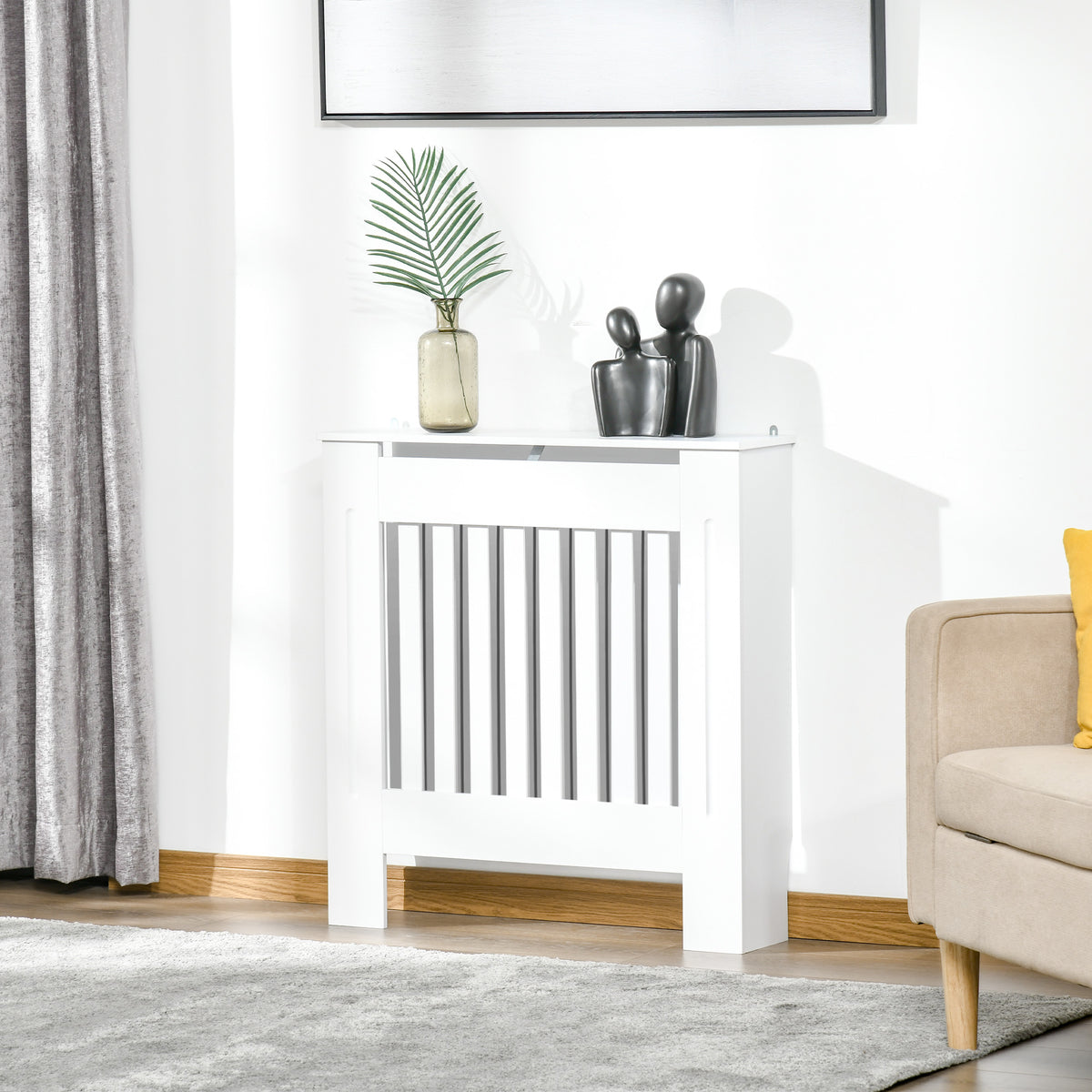 Cache-radiateur couverture radiateur grille d'aération verticale à lattes 78L x 19l x 81H cm en bois Blanc-1