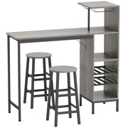 Ensemble table de bar avec tabourets, table à manger debout avec 2 chaises de bar étagères, casiers à vin, bois naturel-0