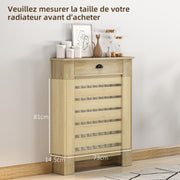 Couvercle de radiateur cache radiateur grille à lattes horizontales avec 2 tiroirs en bois 78l x 19P x 95,5H cm chêne-6