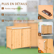 Armoire de jardin sur pied table de rempotage 2 en 1 - table de jardinage double porte, étagère, plateau tôle-6