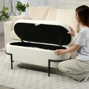 Banc de rangement, banc coffre de rangement en tissu bouclette avec couvercle relevable et pieds en acier, crème-7