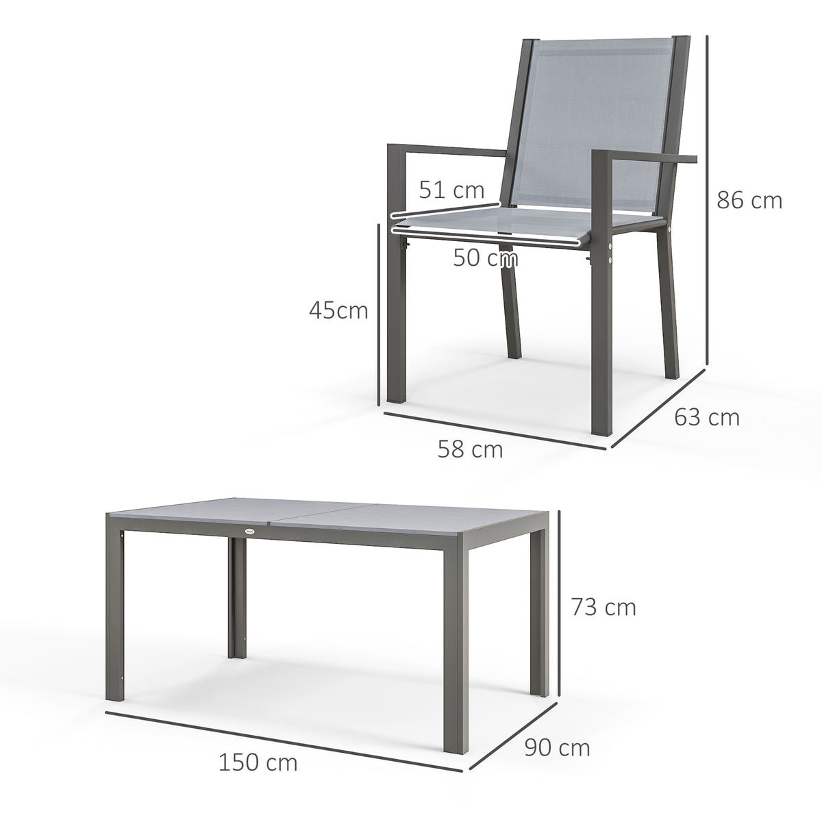 Ensemble de salle à manger de jardin pour 6 personnes salon de jardin extérieur cadres en acier chaises empilables gris-2