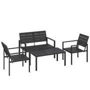 Salon de Jardin Extérieur 4 Pièces, Canapé 2 Places, 2 Chaises, Table Basse, Mobilier de Jardin en HDPE Effet Bois Noir-0