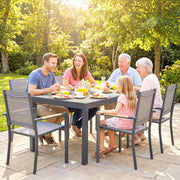 Salon de Jardin Ensemble Mobilier de Jardin 7 Pièces Table Effet Bois 6 Chaises Empilables en Textilène 140x80x72cm Gris-8