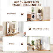 Portant à vêtements à roulettes, porte-manteau double barre en bambou avec étagère inférieure, 80x40x160cm, bois naturel-6