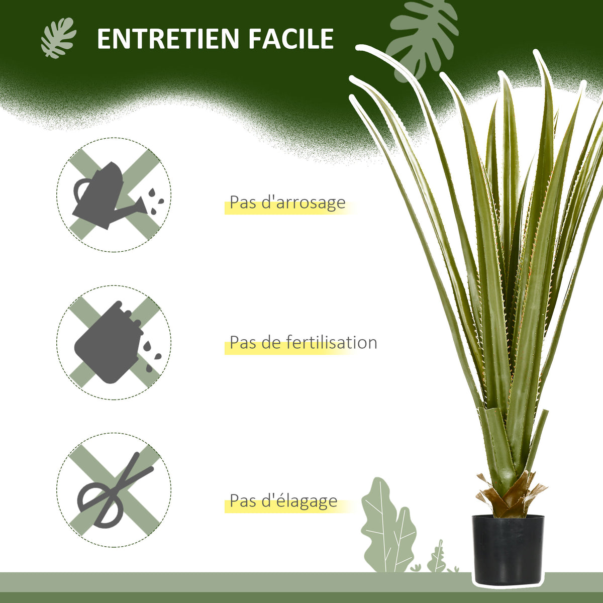 Agave artificiel 90 cm, 16 feuilles, pot ciment-2