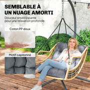 Fauteuil suspendu en résine tressée avec support, chaise suspendue, coussin, attache de sécurité, hauteur réglable, gris-4