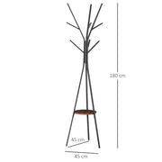 Porte-manteau trépied design contemporain branches étagère + 9 patères dim. 45L x 45l x 180H cm métal marron-2